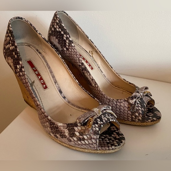 Authentic PRADA Logo Espadrilles Wedge Heels Shoes - 35.5 - Picture 1 of 10